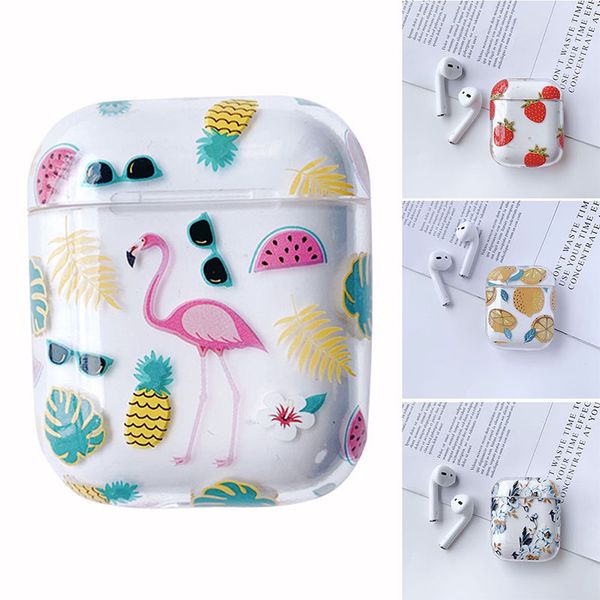 

strawberry flamingo flower printing plastic case earphones for apple airpods bluetooth wireless earphone protective cover box
