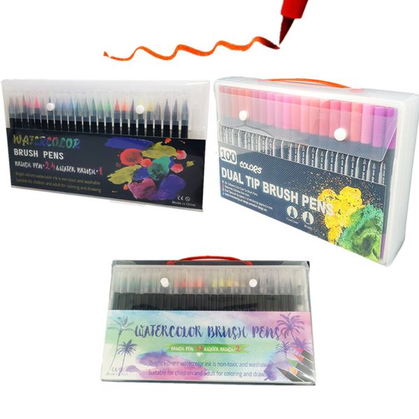 

48/60/100 colors dual brush art markers pen fine liner drawing paintingbrush pen watercolor art marker supplies