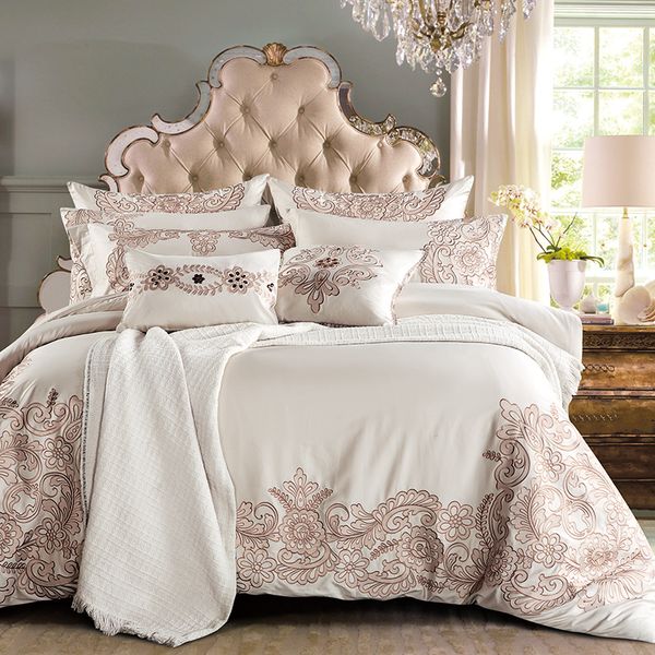4 6 Luxury Tencel Embroidered Bedding Set Silky Enjoyment Duvet