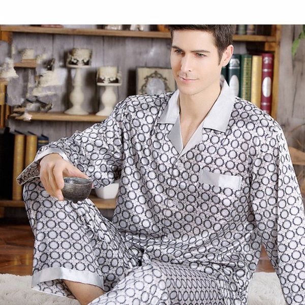 

home clothes pajama set silk pajamas men long-sleeved shirt + trousers two pieces sleepwear set plus size pyjamas, Black;brown