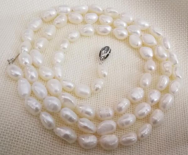 

40cm 80cm 125cm 200cm 9-10mm white baroque pearl necklace 925 silver clasp natural freshwater pearl women jewelry 16'' 30'&#0