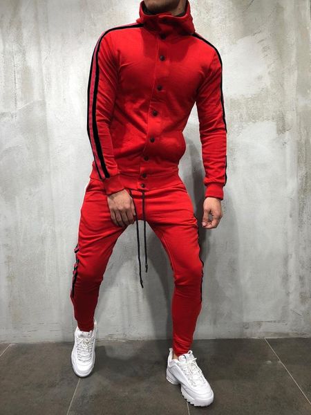 

hiphop mens tracksuits designer striped pants hoodies buttons design 2pcs clothing sets fashion suits outfits, Gray
