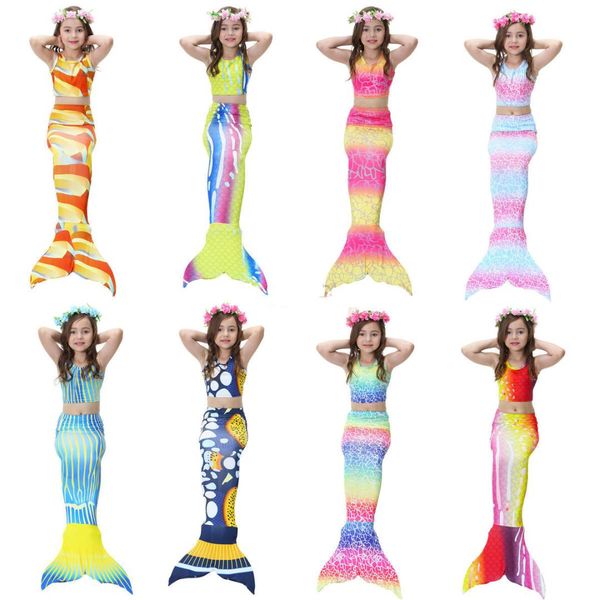 

new girls kids mermaid tail swimmable 3pcs bikini set swimsuit swimming costume, Black;red