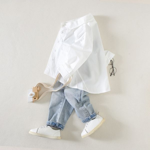 

boys' long-sleeved white tuxedo white shirt 2020 season boys' lapel shirt kids' children's dovetail top, White;black