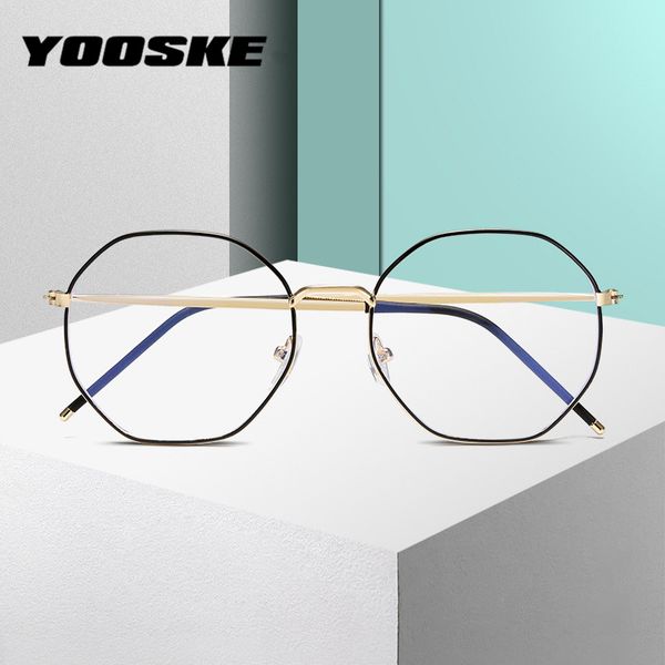 

yooske anti blue-ray очки мужчины ретро металлические очки рамки для женщин полигон прозрачные линзы компьютерные очки рамка, Black