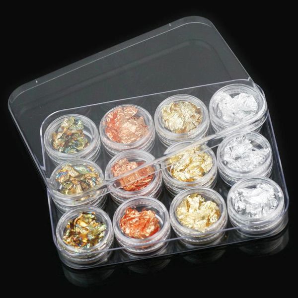 

12 box gold silver copper rainbow paillette chip nail art diy design decoration accessories tools, Silver;gold
