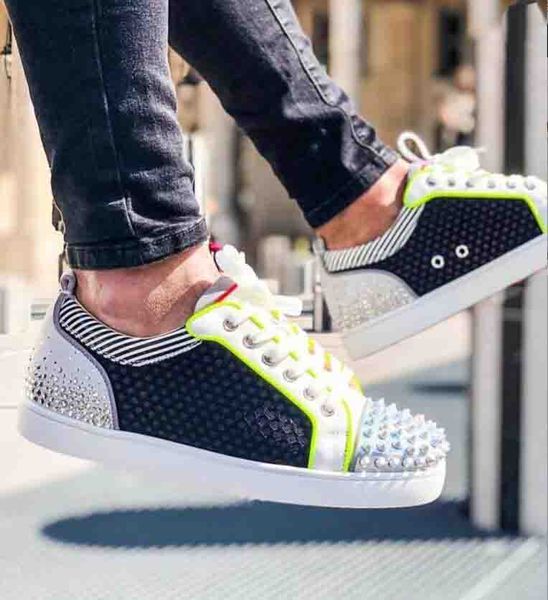 

19 мужчин отдых квартиры mesh red bottom шипастых мужская обувь louflat младшие спайки degra версия мульти шпилька red подошва высокого каче, Black