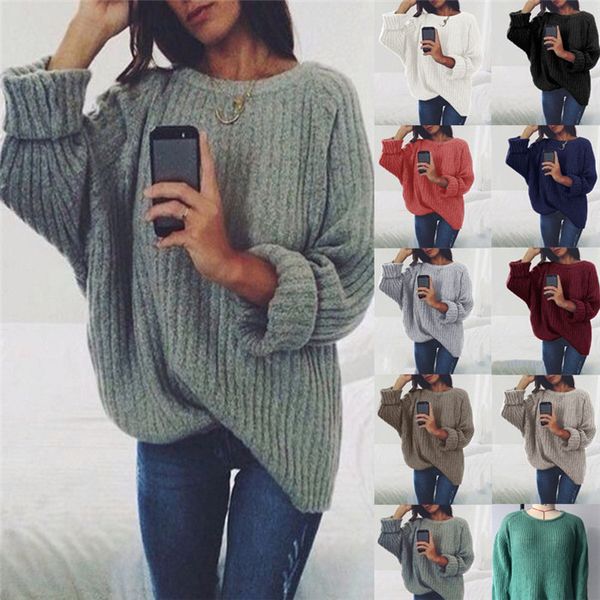 

дизайнер женская мода сплошной цвет свитер круглый вырез пуловер с длинным рукавом famale одежда осень зима свитера, White;black