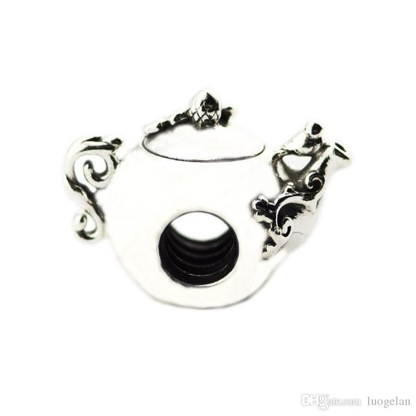 

2018 spring new 925 sterling silver enchanted tea pot charm with clear cz bead fits pandora bracelet diy for women jewelry accessories, Bronze;silver