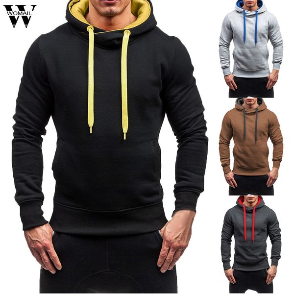 

womail sweatshirt men autumn hooded jacket coat sports long sleeve with pocket fashion sweatshirts zipper outwear 2019 j716, Black