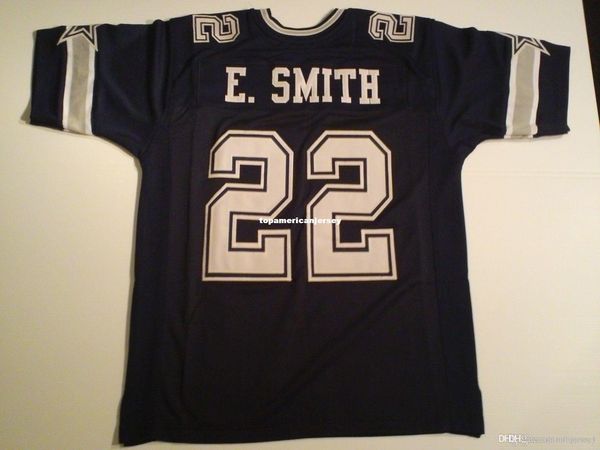 

retro custom sewn stitched #22 emmitt smith blue mitchell & ness jersey s-5xl,6xl men's football jerseys rugby, Black;blue