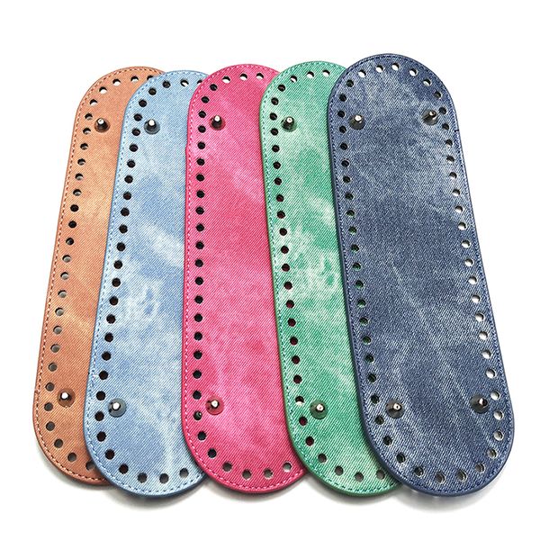 

new 1pc fashion oval long bottom for knitting bag pu leather 52 holes handmade diy handbags bottom replacement bag accessories, Black