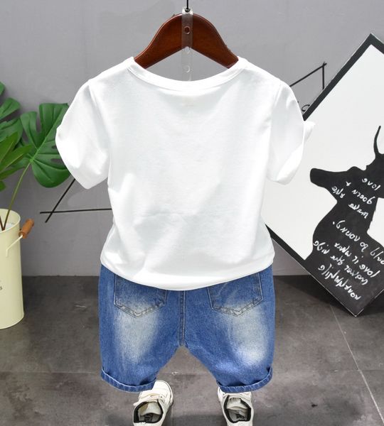 

2019 summer new clothing sets boy cotton casual children's wear baby boys t-shirt + shorts pants 2 pcs clothes sets 2-6years, White