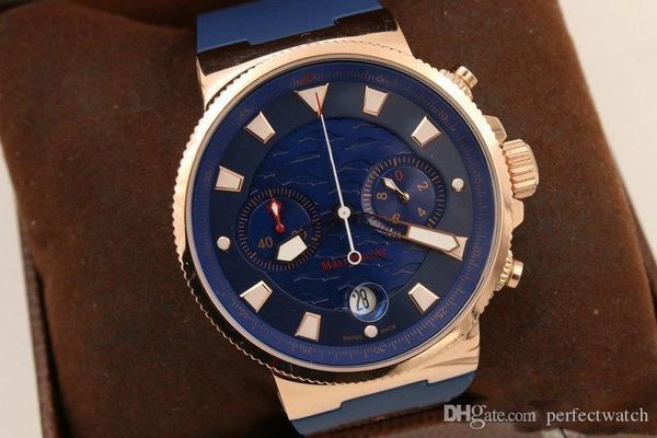 

2020 new arrival quartz chronograph wristwatch rose gold bezel &skeleton phantom blue dial blue rubber belt original folding clasp, Slivery;brown