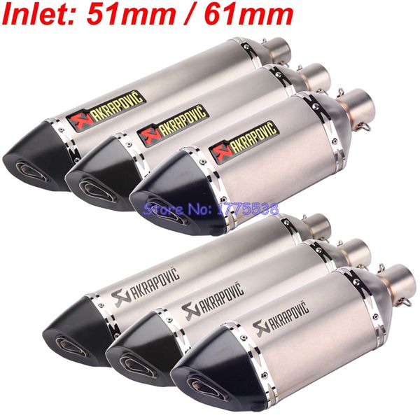 

phuleoveo universal motorcycle exhaust inlet 51mm/61mm length 570mm/470mm/370mm stainless steel motorbike exhaust muffler escape