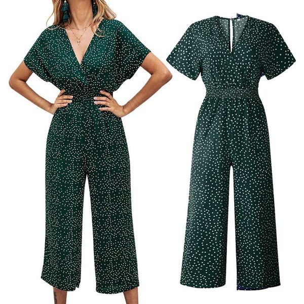 

women's jumpsuits & rompers overalls jumpsuit short sleeve wide leg women summer casual print v-neck pocket loose, Black;white