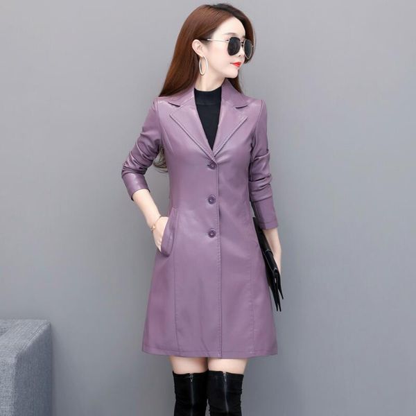 

new plus size 3xl 4xl leather jacket women leather coat 2019 autumn women's jacket long slim coat female, Black