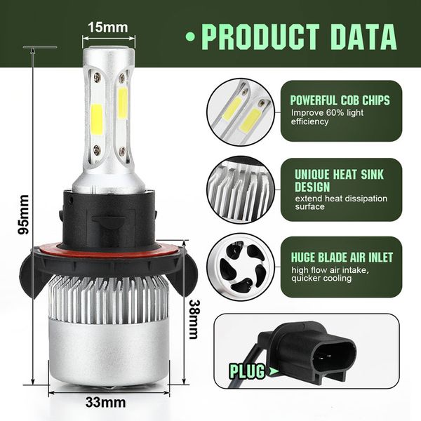 

car h13/9008 led headlight kits-flip cob chips 6000k-low beam/fog light 100w white