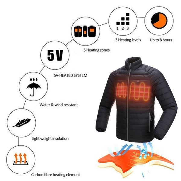 

usb smart fever heated warm down jacket washable 3 level temperature adjust heating coat jacket infrared pain relief work, Blue;black