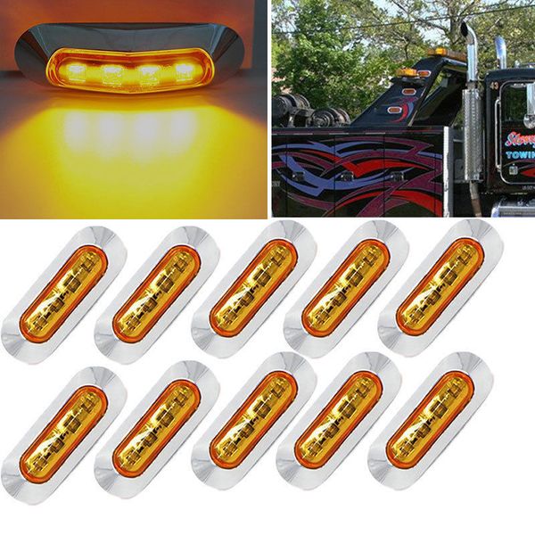 

10pcs 4 led yellow light clearance side marker truck trailer lamp chrome cover bezel 12v 24v waterproof