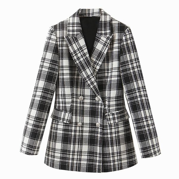 

women's suits & blazers agong casual notched women fashion slim double breasted jackets elegant plaid printed female ladies eac, White;black