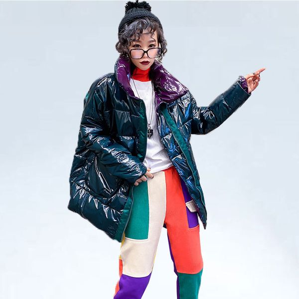 

autumn winter jacket women plus size metal silver down parkas warm jacket padded clothes female zipper outerwear winter coat, Black