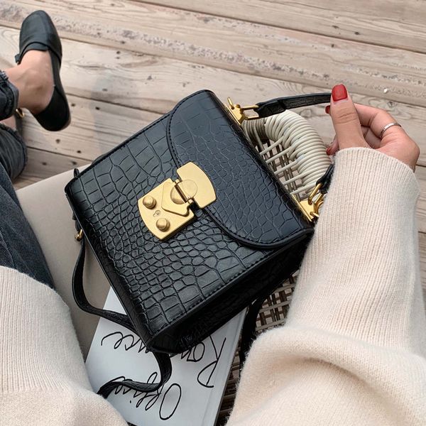 

elegant female stone pattern tote bag 2020 new pu leather women's designer handbag lock shoulder messenger bag