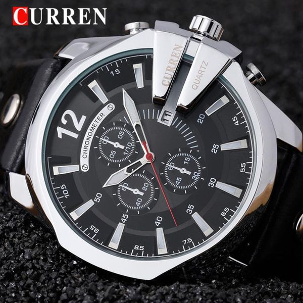 

curren 8176 mens watches gold male watch men fashion leather strap sport quartz watch outdoor casual wristwatch, Slivery;brown