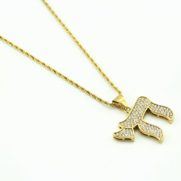 

золото chai je символ подвеска ожерелье iced из bling ювелирных изделий rhinestone кристалл подарки hip hop chains чокеров, Silver