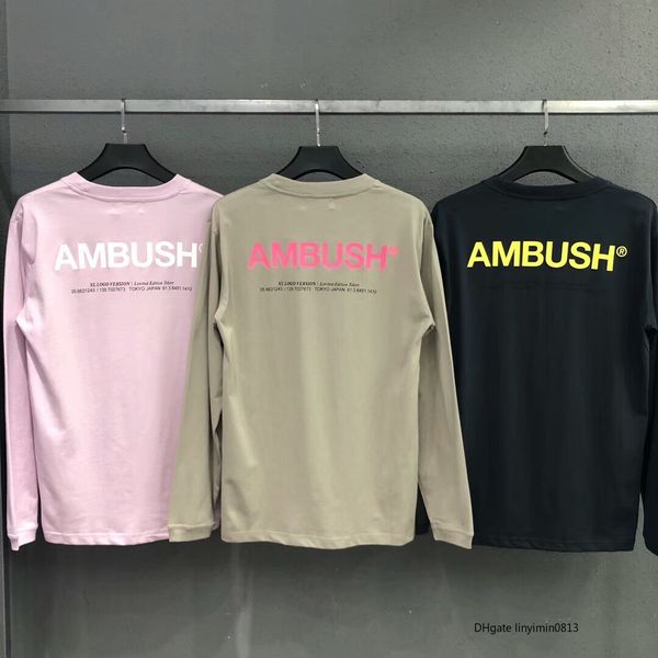 

ambush t-shirt height quality solid t shirts tees hip hop 3m ambush cotton long sleeve ab t shirt s-xl t16 designer designer, White;black