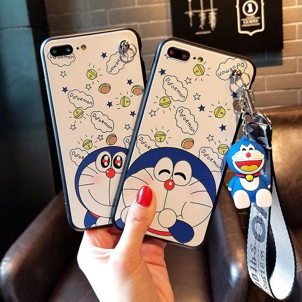

cute iphone 7 cartoon mobile phone shell case suitable for apple 8plus 6s doraemon and female hanging rope bracket shell
