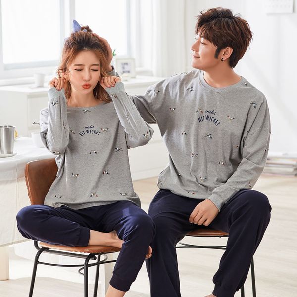 

spring autumn lovers pajamas ladies long sleeve cotton sweet and lovely cartoon summer men all cotton home wear suit plus size, Black;red