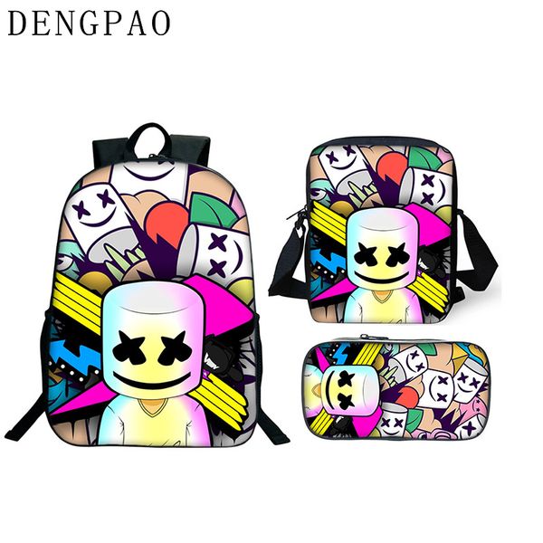 

dengpao dj marshmello helmet backpacks 3pcs/set school bags for teenagers boys girls children's fashion bagpack child satchel