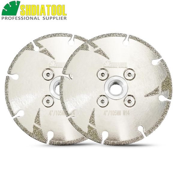 

shdiatool 2pcs 4" coated diamond cutting & grinding disc m14 flange with protection 105mm electroplated diamond blade