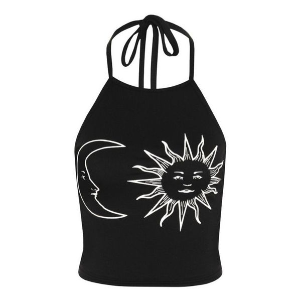 

summer crop for women straps sleeveless halter lace-up camis pattern fitness tight tank cropped feminino, White