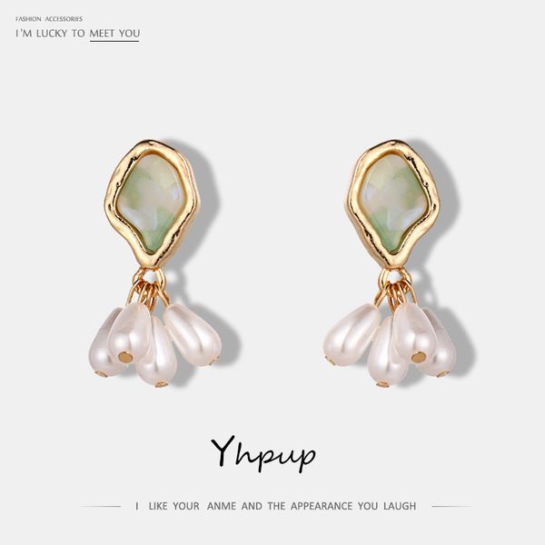 

yhpup charms geometric simulated pearl tassel drop earrings romantic elegant fashion dangle earrings boucle d'oreille femme 2019, Silver