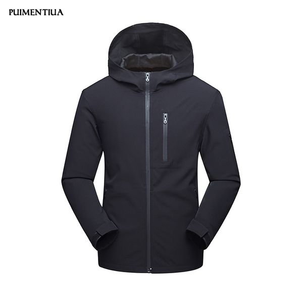 

puimentiua 2019 men's waterproof windproof long sleeve jacket softshell lightweight hooded outdoor climbing sportswear male, Black;brown