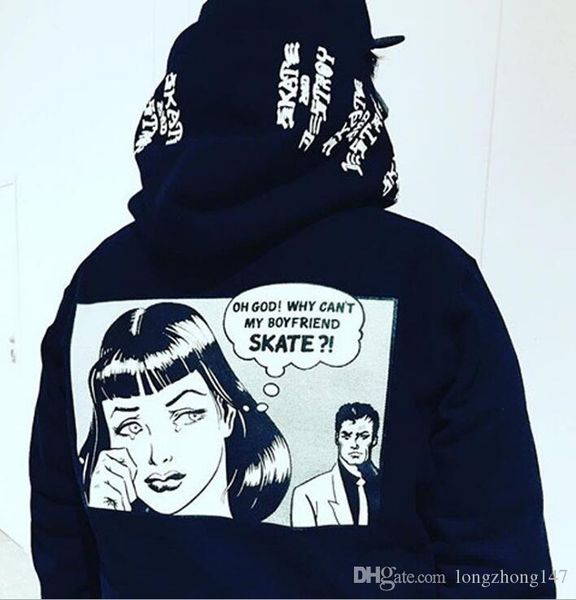 

оптовая продажа мужская женская одежда любителей повседневная куртка скейтборд толстовки пуловер человек женщины пальто печать письмо толсто, Black