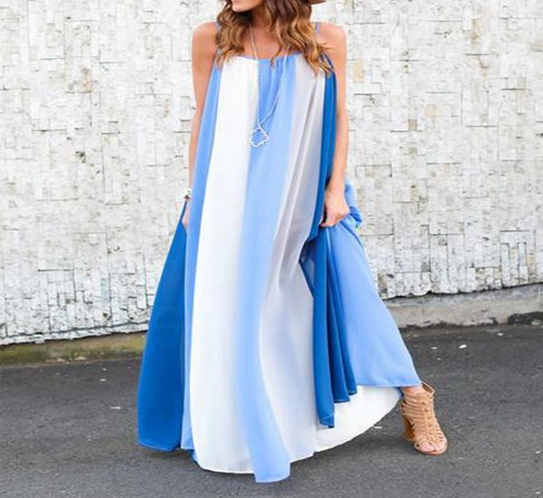 

fashion loose woman dress 2020 spring summer striped sleeveless boho maxi dresses spaghetti strap vestido, Black;gray