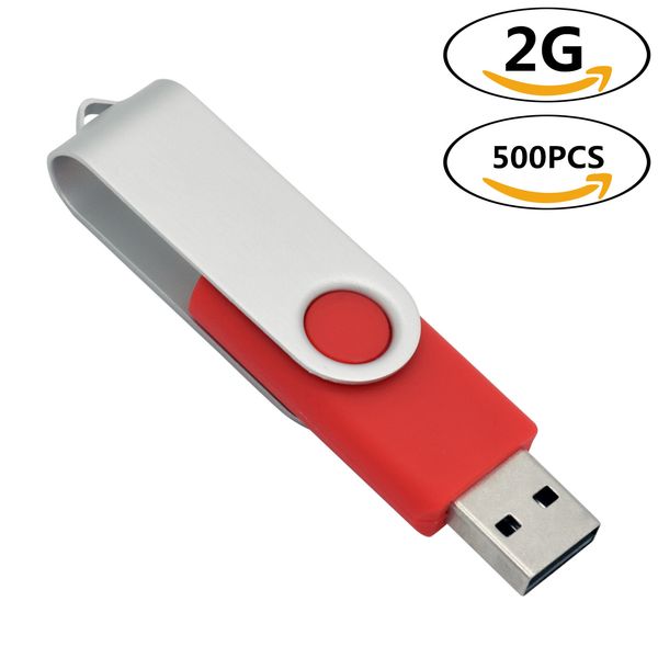 Многоцветные объемы 500pcs 2 ГБ USB -флэш -накопители поворотные переводчивые металлические флэш -ручки вращающиеся палки памяти для компьютера Macbook