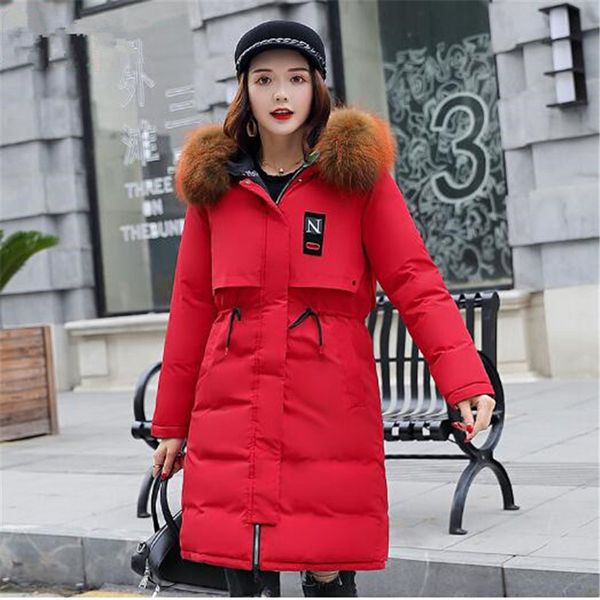 

2019 winter fashion down jacket women long slim lace elegant stand collar lightweight white duck down coat plus size 3xl, Black