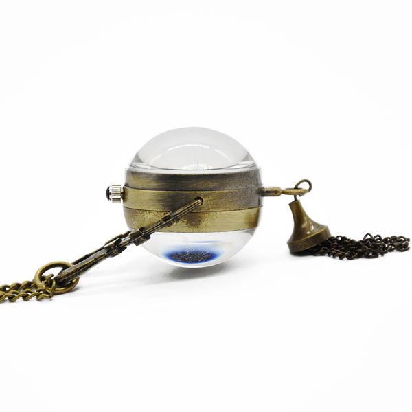 

new vintage copper color roman numbers ball shape pocket watch quartz pocket watch pendant with chain gift, Slivery;golden