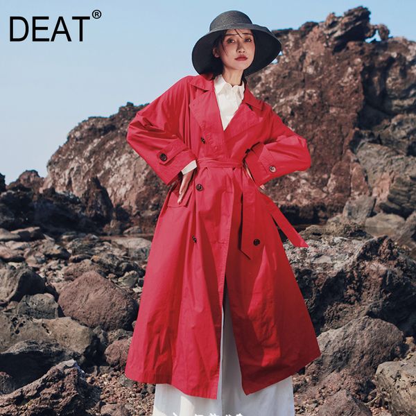 

deat] women trench new lapel long sleeve retro brief big hem bandage loose fit windbreaker fashion autumn winter 2019 13d791, Tan;black