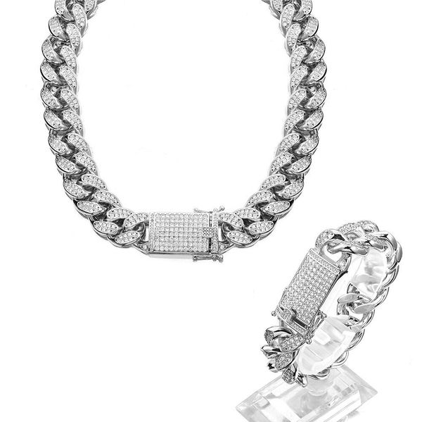 

18mm 18k gold plated iced out full diamond cuban link chain necklace brass silver color plated mens hip hop jewelry gift