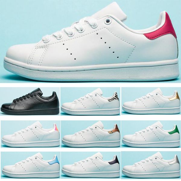 

2019 wholesale new men women stan fashion casual shoes leather sneakers light blue pink flower gold navy red smith classic flats outdoors