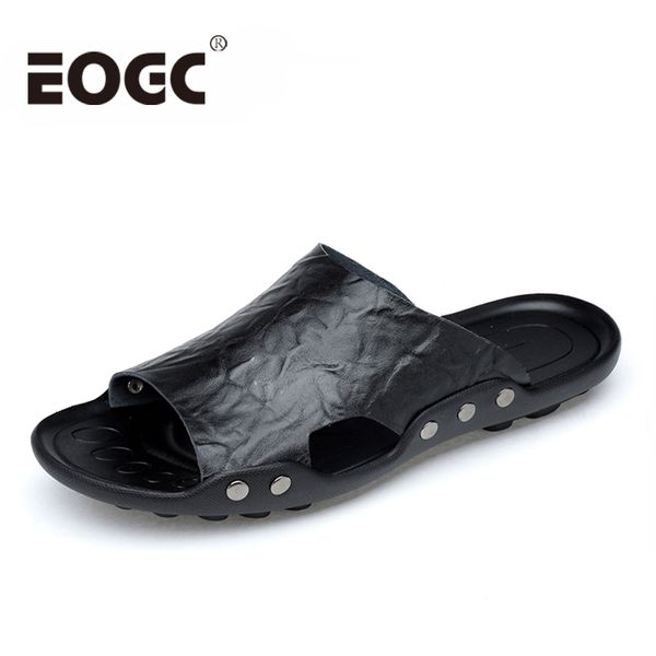 

summer tide men's slippers fashion casual men sandals genuine leather lazy beach sandals flip flops for men summer shoes 36-47, Black
