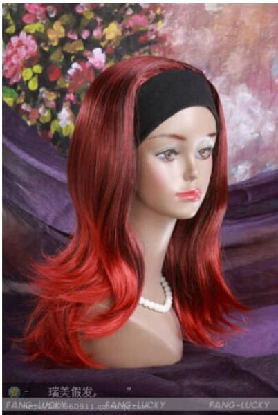 Excellent Red Black Mixed Medium Women Daily 3 4 Half Wig With