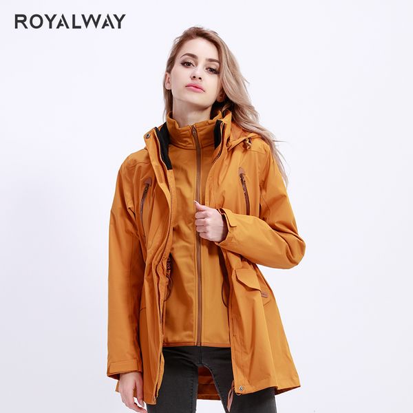 

royalway 2019 winter waist collection windbreaker women removable fleece liner 2 pieces for woman camping hiking long warm coats, Blue;black