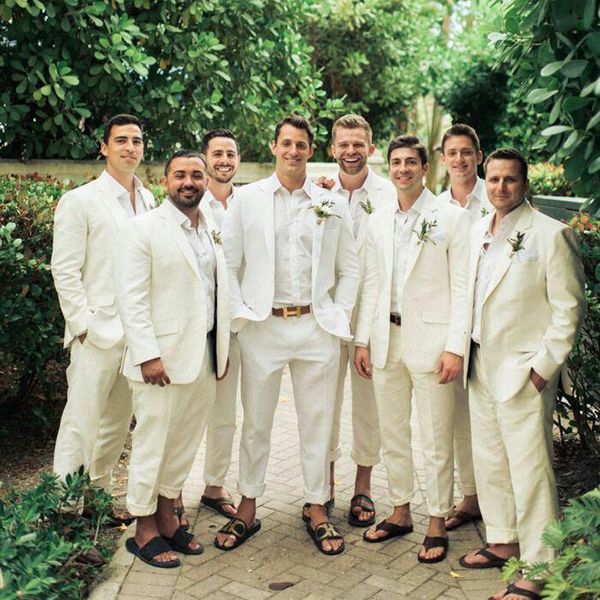 

ivory linen men suits for beach wedding summer groomsmen blazer jacket costume homme slim fit terno masculino 2piece trajes de hombre, Black;gray