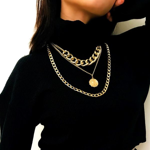 

hip hop heavy metal necklace queen embossed pendant item sweater chain female simple multilayer necklace, Silver